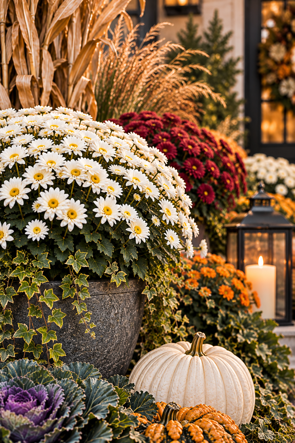 Curated seasonal mums and autumn materials